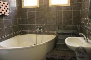 vana s přirozené světlo, stěna dlaždic, kachličková podlaha, a vana