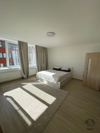 Pronájem, pěkný zařízený zcela nově zrekonstruovaný byt 1+kk, Na Harfe, Praha 9